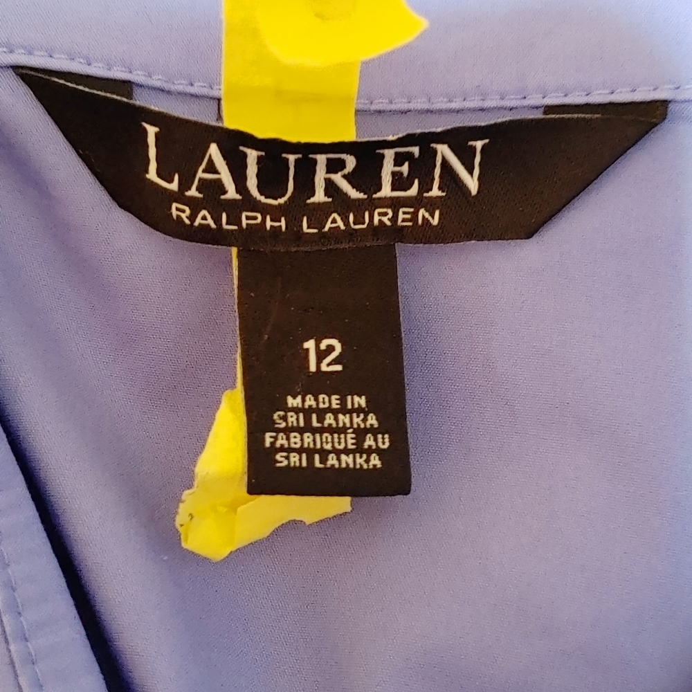 LAUREN RALPH LAUREN SHIRRED BUTTON DOWN TOP, BLUE 12 - Picture 10 of 13